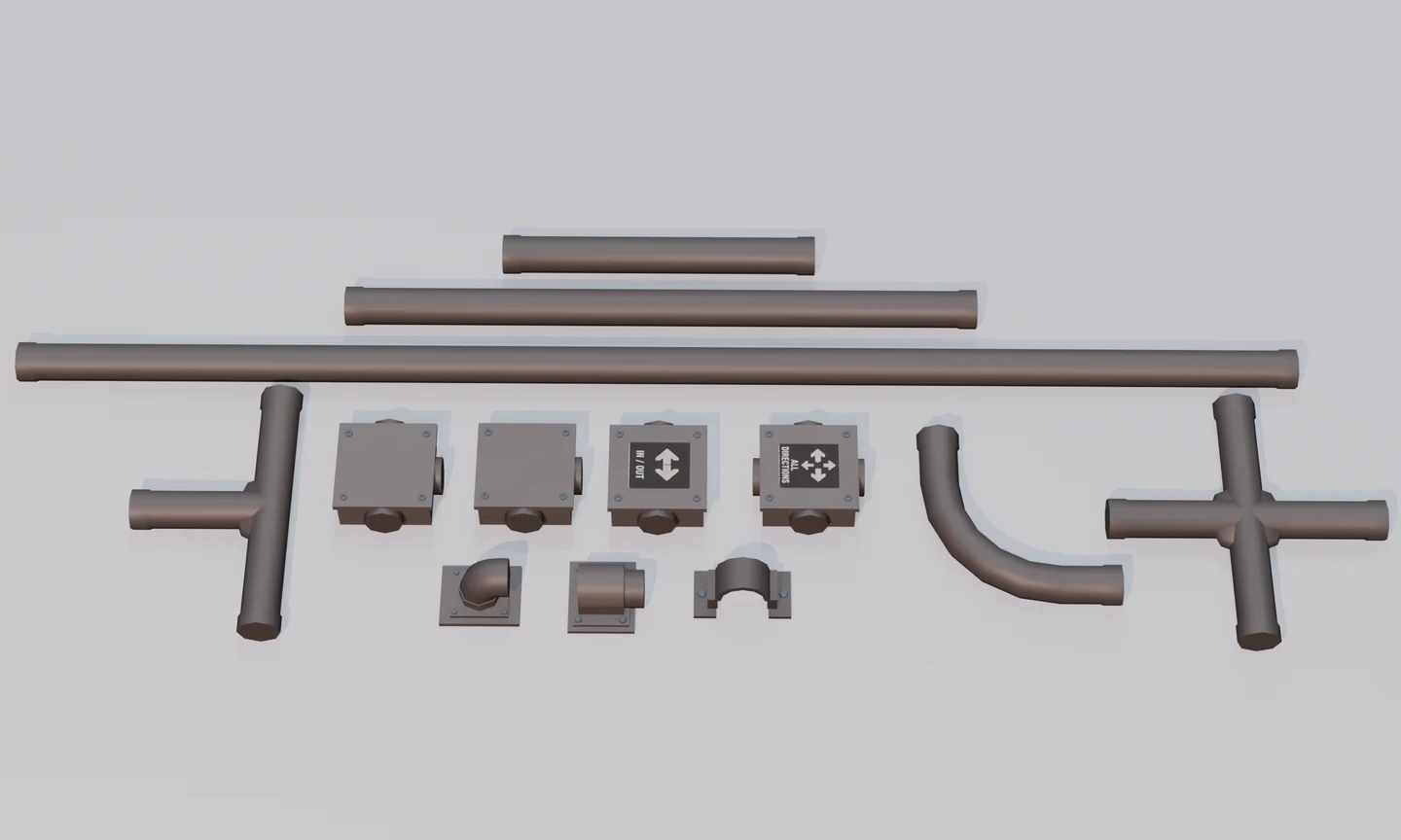 Included straight, elbow, junction and wall-entry conduit elements.